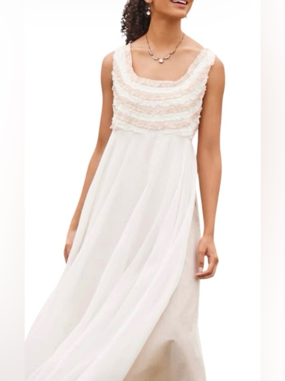 NWT April Cornell Graceful Ivory Cotton Gauze Lace Maxi Dress Size Large